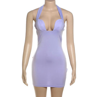 Halter solid backless mini dress