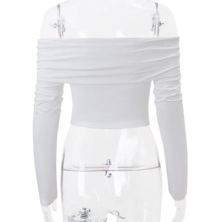 Long sleeve off shoulder bowknot ribbon top