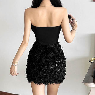 Sweetheart neck glitter mini dress
