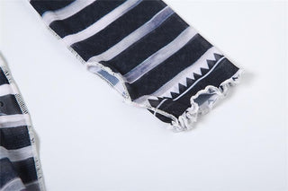 Long sleeve off shoulder sheer mesh print pant set