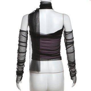 Halter off shoulder gloves mesh top