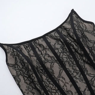 U neck corset lace patchwork tube mini dress