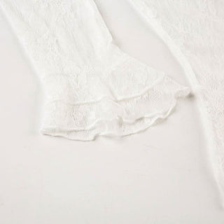 Long sleeve ruffle lace see through top