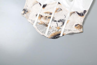 Bowknot print lace patchwork bustier cami top