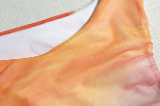 Mesh gradient crewneck ruched tank mini dress