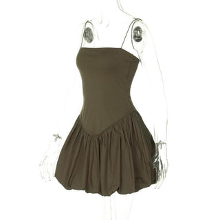 Ruched square neck solid cami mini dress