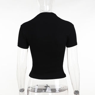 Short sleeve high neck butterfly beaded top
