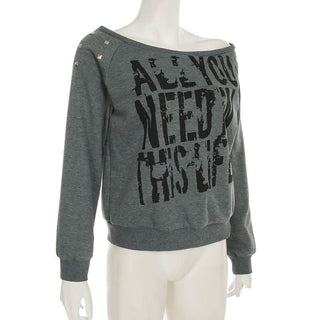 Off shoulder long sleeve letter print top