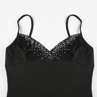 Beaded v neck lace hem backless cami top