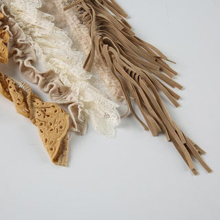 Lace hem backless tassels ruffle tube top