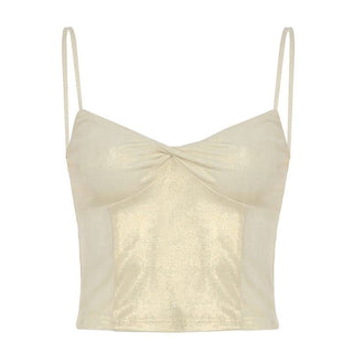 Metallic ruched backless cami top