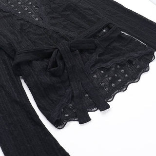 Long flared sleeve v neck lace hem knotted top