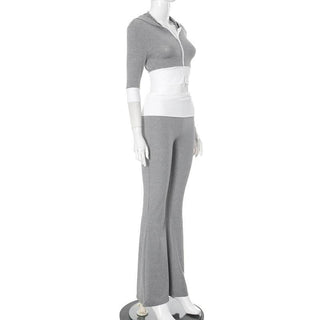 Hoodie zip-up contrast sports pants set