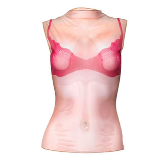 Crewneck sheer mesh print sleeveless contrast top