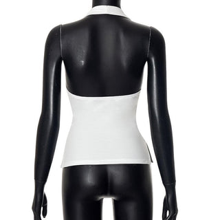 Halter v neck ruched slit backless top