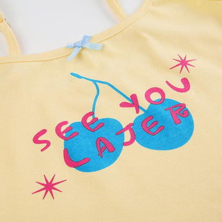 U neck letter print bowknot cami pant set