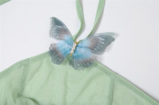 Halter sheer mesh butterfly applique backless maxi dress