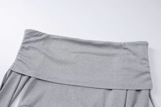 Off shoulder long flared sleeve drawstring ruched midi dress