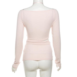 Long sleeve halter ribbon round neck top