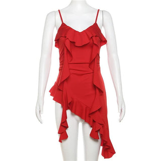 V neck irregular solid ruffle ruched cami top