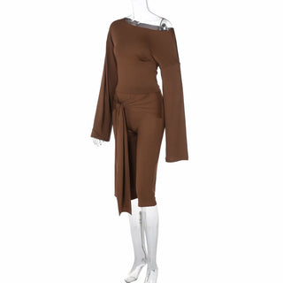 Irregular long sleeve medium rise solid pant set