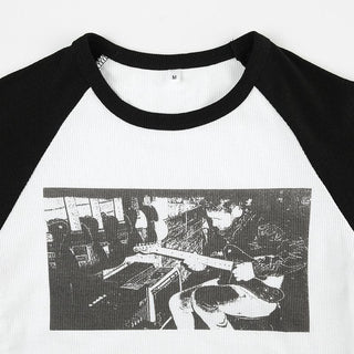 Short sleeve crewneck ribbed print top