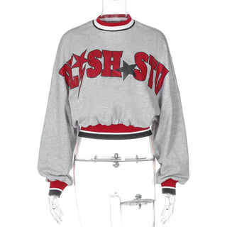 Long sleeve patchwork letter pattern top