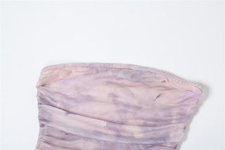 Tie dye ruched ruffle tube midi dress