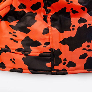 Turnover collar long sleeve PU leather print top