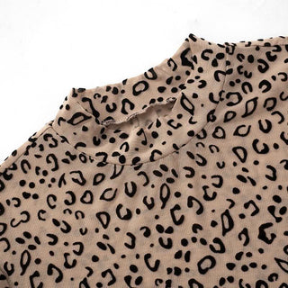 Long sleeve leopard print button sheer mesh bodysuit