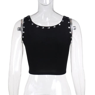 Letter pattern beaded u neck tank top