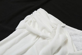 One shoulder long sleeve ruched ruffle lace hem top