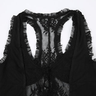 U neck lace ruffle hollow out tank cut out top