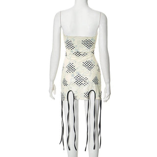 Print tassels slit tube mini dress