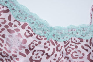 Print lace hem u neck backless cami top