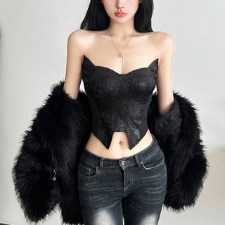 Textured solid backless tube crop top