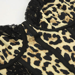 Leopard print sweetheart neck lace hem cami top