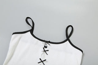 U neck hollow out bowknot stitch cami cut out top