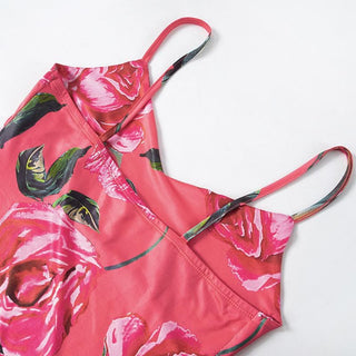 Rose print v neck backless cami mini dress