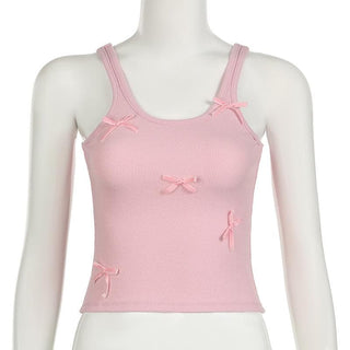 U neck bowknot ribbed backless tank top