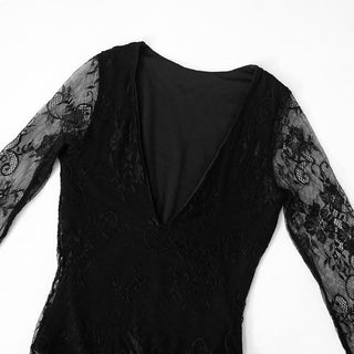 Long sleeve v neck lace maxi dress