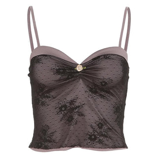 Lace ruched sweetheart neck contrast cami top