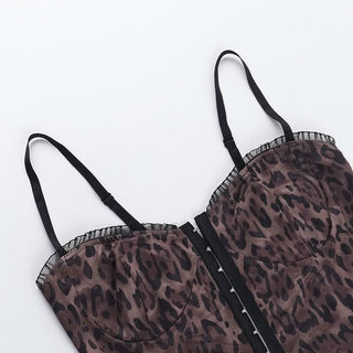 V neck leopard print ruffle backless cami top