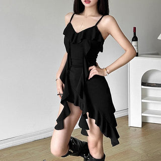 V neck irregular solid ruffle ruched cami top