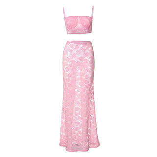 Sheer lace see through cami maxi skirt set