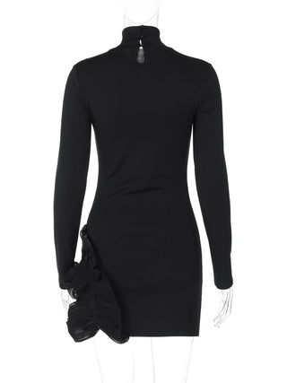 High neck long sleeve ruffle mini dress
