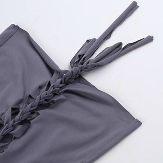 Long sleeve hollow out v neck self tie solid cut out top