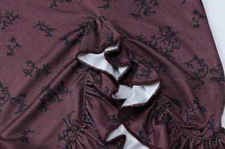 Halter print ruffle knotted backless mini dress
