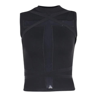 Crewneck patchwork cross front cross pattern tank top