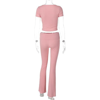 Short sleeve u neck ribbed solid pant set